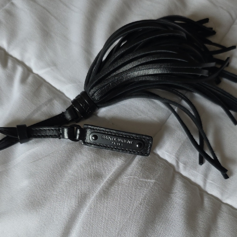 Saint Laurent Black Leather Fringe Key Holder